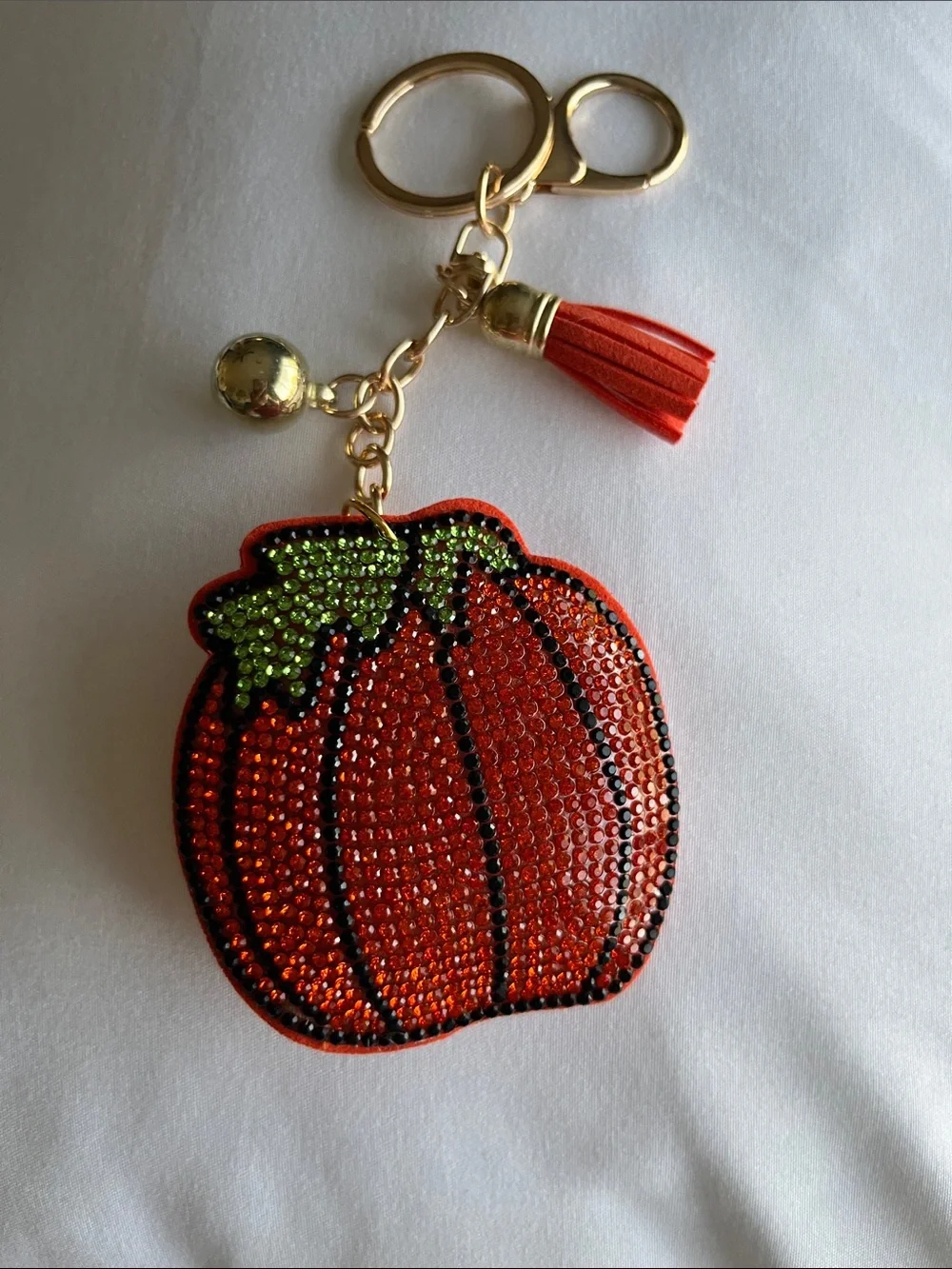 Pumpkin Crystal Tassel Bag Charm / Keychain Key & Card Holder - Orange